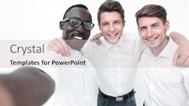  Presentation with international business - Audience pleasing PPT theme consisting of close up international business team taking selfies backdrop and a lemonade colored foreground