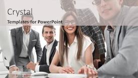  Presentation with international business - Colorful slide set enhanced with close-up-international-business-team backdrop and a light gray colored foreground