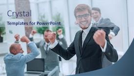  Presentation with entrepreneur - Cool new presentation theme with close-up-jubilant-entrepreneur-standing backdrop and a sky blue colored foreground