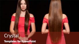  Presentation with beautiful young girl red - Beautiful presentation theme featuring close up make up fashion model young beautiful brunette girl in red dress on studio black wall background backdrop and a tawny brown colored foreground