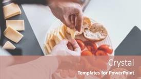  Presentation with egyptian man in make up - Colorful PPT theme enhanced with close-up-man-making-sandwiches backdrop and a coral colored foreground