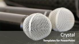  Presentation with microphones - Audience pleasing PPT theme consisting of close up microphones backdrop and a gray colored foreground