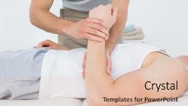  Presentation with medical hand - Audience pleasing presentation design consisting of close-up mid section of a male doctor examining a patients hand in the medical office backdrop and a lemonade colored foreground