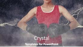  Presentation with color powder - Audience pleasing presentation consisting of close-up mid section of a determined female boxer against splashing of blue color powder backdrop and a gray colored foreground