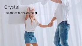  Presentation with mom daughter - Beautiful slide deck featuring close up mom and daughter have a pillow fight on the bed backdrop and a lemonade colored foreground