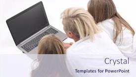  Presentation with mom - Beautiful theme featuring close up mom and daughters watching a movie on a laptop backdrop and a sky blue colored foreground