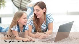  Presentation with mom daughter - PPT theme consisting of close-up-mom background and a coral colored foreground