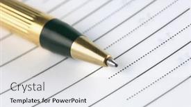  Presentation with pen - PPT theme featuring close-up-of-a-ballpoint background and a white colored foreground