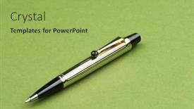  Presentation with pen - Audience pleasing slide deck consisting of close-up-of-a-ballpoint backdrop and a yellow colored foreground