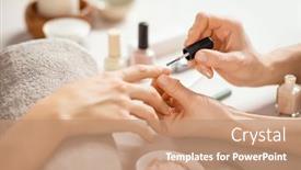  Presentation with finger nail - Presentation theme consisting of close-up-of-a-beautician background and a coral colored foreground