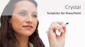  Presentation with whiteboard - Colorful theme enhanced with close-up of a brunette writing with a whiteboard marker against white background backdrop and a white colored foreground