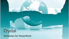  Presentation with business abstract - Colorful presentation theme enhanced with close up of a business people closing a deal against planet on grey abstract background backdrop and a arctic colored foreground