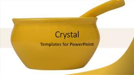  Presentation with ceramic - Presentation theme having close-up of a ceramic bowl with a soup spoon background and a gold colored foreground