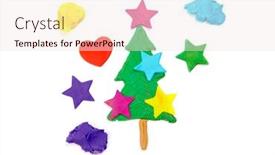  Presentation with play dough - Presentation design having close-up of a christmas tree and colorful stars on white made out of play dough background and a sky blue colored foreground