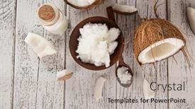  Presentation with coconut oil - Audience pleasing PPT theme consisting of close-up-of-a-coconut backdrop and a light gray colored foreground
