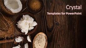  Presentation with coconut oil - Amazing presentation design having close-up of a coconut oil sugar and flour on old wooden background backdrop and a wine colored foreground