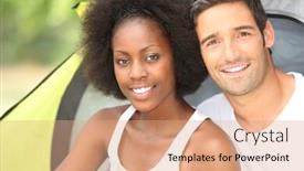  Presentation with tent - PPT theme having close-up of a couple with tent background and a coral colored foreground