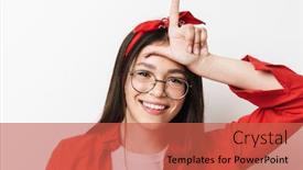  Presentation with teenage girl - Beautiful PPT theme featuring close up of a cute teenage girl wearing casual outfit standing isolated over white background showing looser gesture backdrop and a red colored foreground