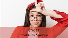  Presentation with teenage girl - Audience pleasing slide set consisting of close up of a cute teenage girl wearing casual outfit standing isolated over white background showing looser gesture backdrop and a red colored foreground