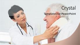  Presentation with patients - Cool new PPT layouts with close-up of a female doctor examining a senior patients neck at medical office backdrop and a white colored foreground