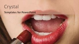  Presentation with lipstick - Presentation theme having close up of a female applying red lipstick white background background and a coral colored foreground