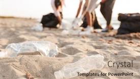  Presentation with cheerful - Beautiful PPT theme featuring close up of a group of young cheerful friends volunteers cleaning beach from plastic backdrop and a soft green colored foreground