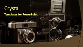  Presentation with cameras - Presentation theme enhanced with close-up-of-a-group background and a wine colored foreground