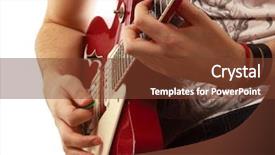  Presentation with festival music band hands playing - PPT theme enhanced with close-up of a guitar background and a tawny brown colored foreground