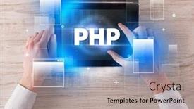  Presentation with tablet - Amazing PPT theme having close-up-of-a-hand backdrop and a light gray colored foreground