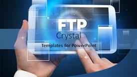  Presentation with tablet - PPT layouts with close-up-of-a-hand background and a teal colored foreground