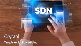  Presentation with tablet - PPT layouts consisting of close-up-of-a-hand background and a tawny brown colored foreground