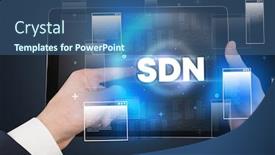  Presentation with tablet - Slide deck with close-up-of-a-hand background and a ocean colored foreground