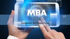  Presentation with tablet - Slide deck enhanced with close-up-of-a-hand background and a light blue colored foreground