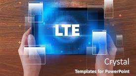  Presentation with tablet - Beautiful presentation theme featuring close-up-of-a-hand backdrop and a tawny brown colored foreground