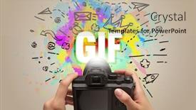  Presentation with gif - Beautiful PPT theme featuring close-up-of-a-hand backdrop and a mint green colored foreground