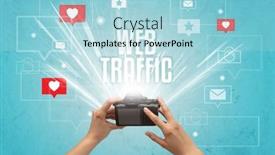  Presentation with social media - Slide deck enhanced with close-up-of-a-hand background and a light blue colored foreground