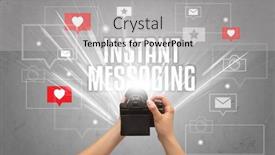  Presentation with instant messaging - Slide deck with close-up-of-a-hand background and a light gray colored foreground