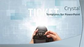  Presentation with ticket - Theme enhanced with close-up-of-a-hand background and a sky blue colored foreground