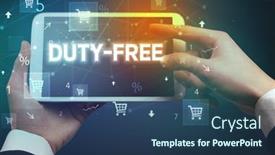  Presentation with duty free shopping - PPT layouts having close-up-of-a-hand background and a ocean colored foreground