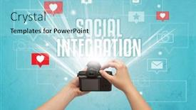  Presentation with social media - Presentation design having close-up-of-a-hand background and a light blue colored foreground