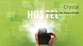  Presentation with hostel - Colorful PPT theme enhanced with close-up-of-a-hand backdrop and a yellow colored foreground