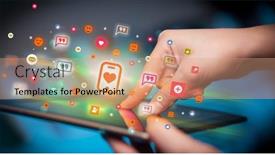  Presentation with social media - PPT theme having close-up-of-a-hand background and a  colored foreground