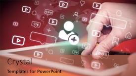  Presentation with social media - PPT theme enhanced with close-up-of-a-hand background and a  colored foreground