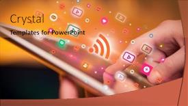  Presentation with social media - Slide deck with close-up-of-a-hand background and a gold colored foreground