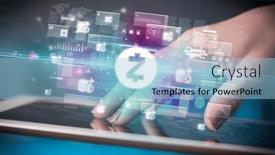  Presentation with tablet - PPT layouts having close-up-of-a-hand background and a light blue colored foreground