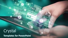  Presentation with tablet - Slide deck with close-up-of-a-hand background and a  colored foreground