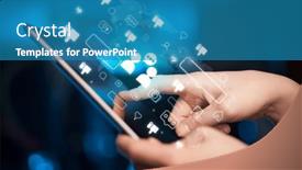  Presentation with social - PPT theme featuring close-up-of-a-hand background and a teal colored foreground