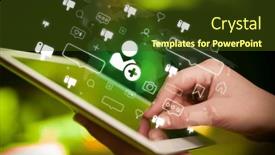  Presentation with social media - PPT theme featuring close-up-of-a-hand background and a tawny brown colored foreground