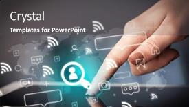  Presentation with social - Presentation design featuring close-up-of-a-hand background and a dark gray colored foreground