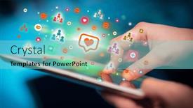  Presentation with social - Presentation theme having close-up-of-a-hand background and a seafoam green colored foreground